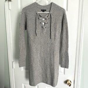 AEO LACE UP SWEATER DRESS :: SIZE SMALL :: HEATHER GREY